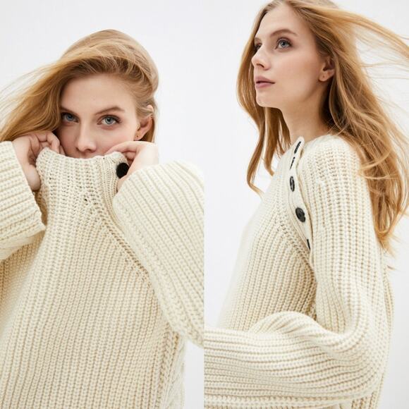 Zadig & Voltaire Défilé Colette Oversized Chunky Wool Knit Button Neck Sweater - Picture 13 of 13